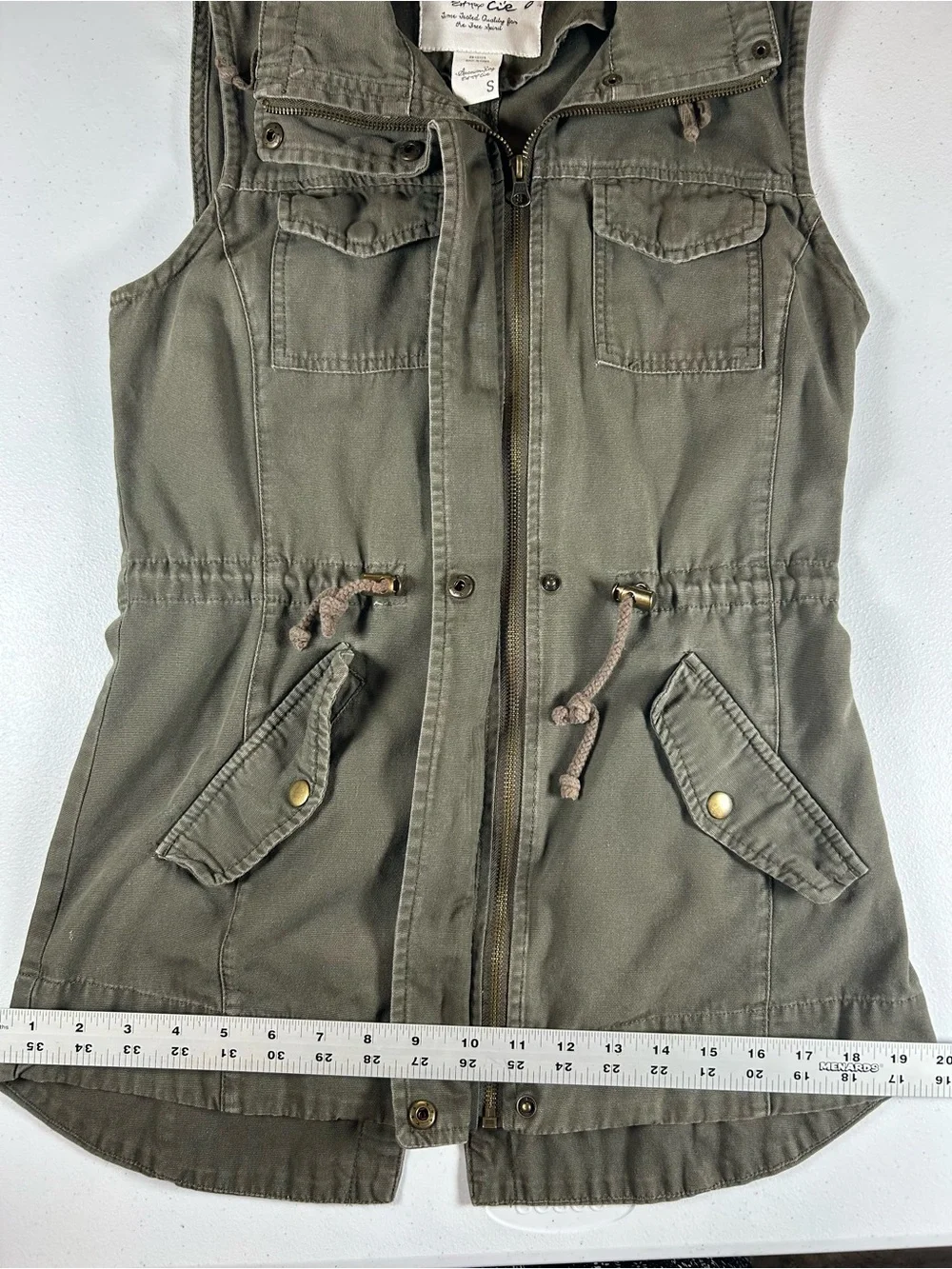 American Rag Cie Olive Green Utility Cargo Vest Drawstring Mock Neck Full Zip S